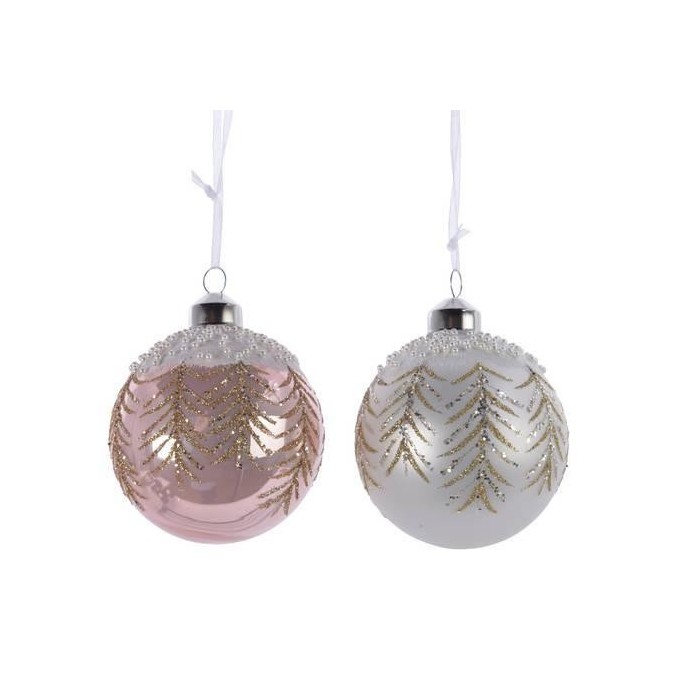 SFERA VETRO CON RAMO GLITTERAT